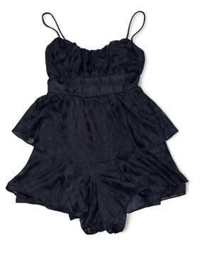 Women's Black Lace Tiered Romper - Sleeveless